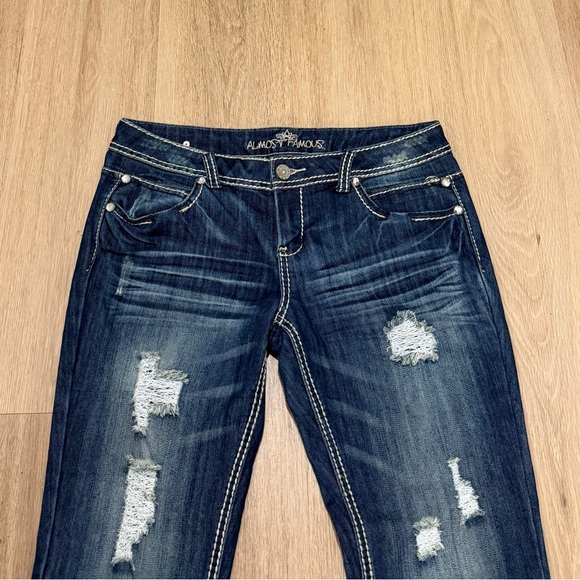 Almost Famous Women's Dark Blue Distressed Boot Cut Jeans size 11 - Picture 4 of 5